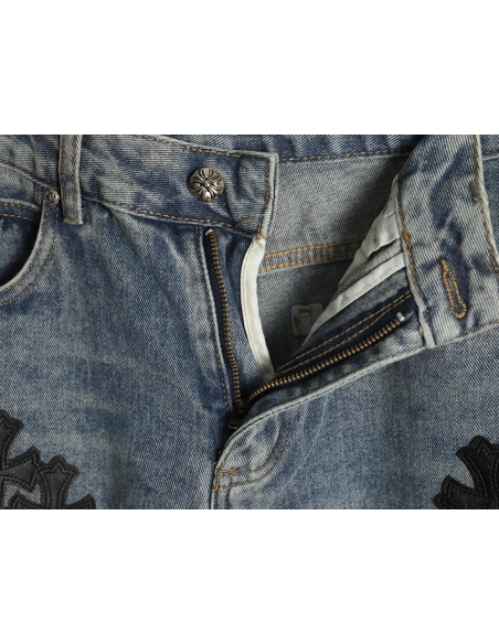 Chrome Hearts Cross Embroidered Washed Jeans,Chrome Hearts