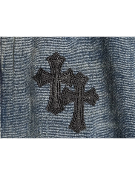 Chrome Hearts Cross Embroidered Washed Jeans,Chrome Hearts