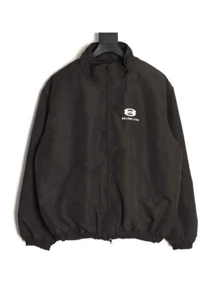 Balenciaga double-ring logo embroidered stand-up collar cotton coat,Balenciaga
