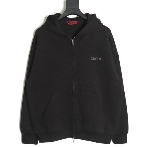 Gucci Slogan Embroidered Space Cotton Zip-Up Hoodie,Gucci