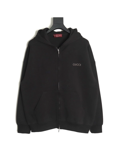 Gucci Slogan Embroidered Space Cotton Zip-Up Hoodie,Gucci