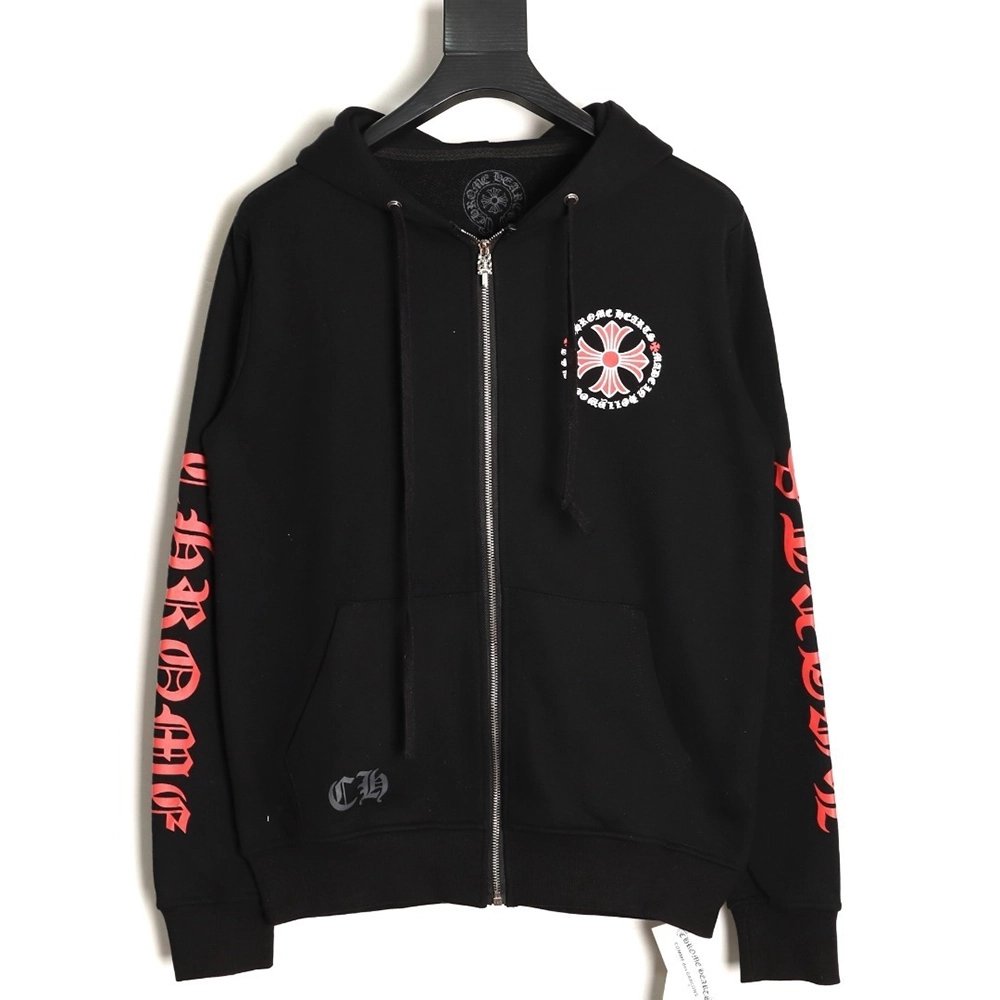 Chrome Hearts Red Cross Print Zip-Up Jacket,Chrome Hearts