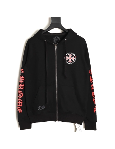 Chrome Hearts Red Cross Print Zip-Up Jacket,Chrome Hearts
