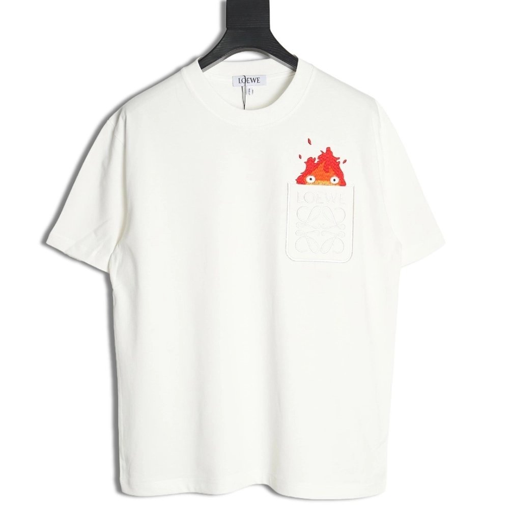 Loewe Collab Pocket FlameEmbroidered ShortSleeve TShirt,Loewe T Shirt,Tshirt,APPAREL