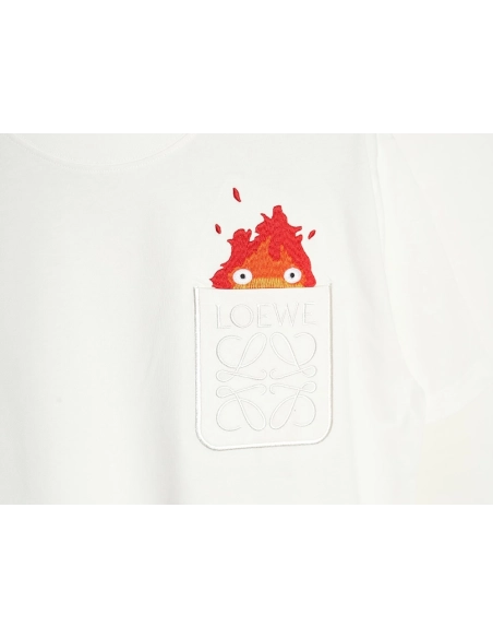 Loewe Collab Pocket FlameEmbroidered ShortSleeve TShirt,Loewe T Shirt,Tshirt,APPAREL