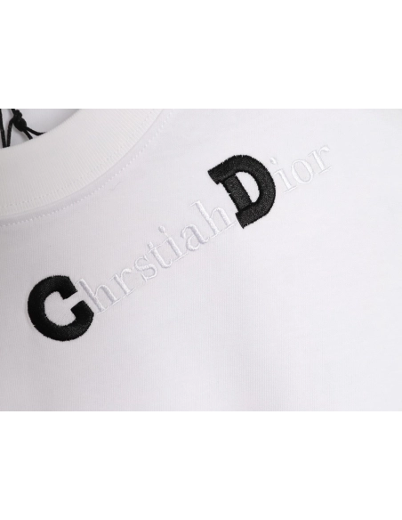 Dior CD Slogan Embroidered Logo ShortSleeve TShirt,Dior T Shirt,Tshirt,APPAREL