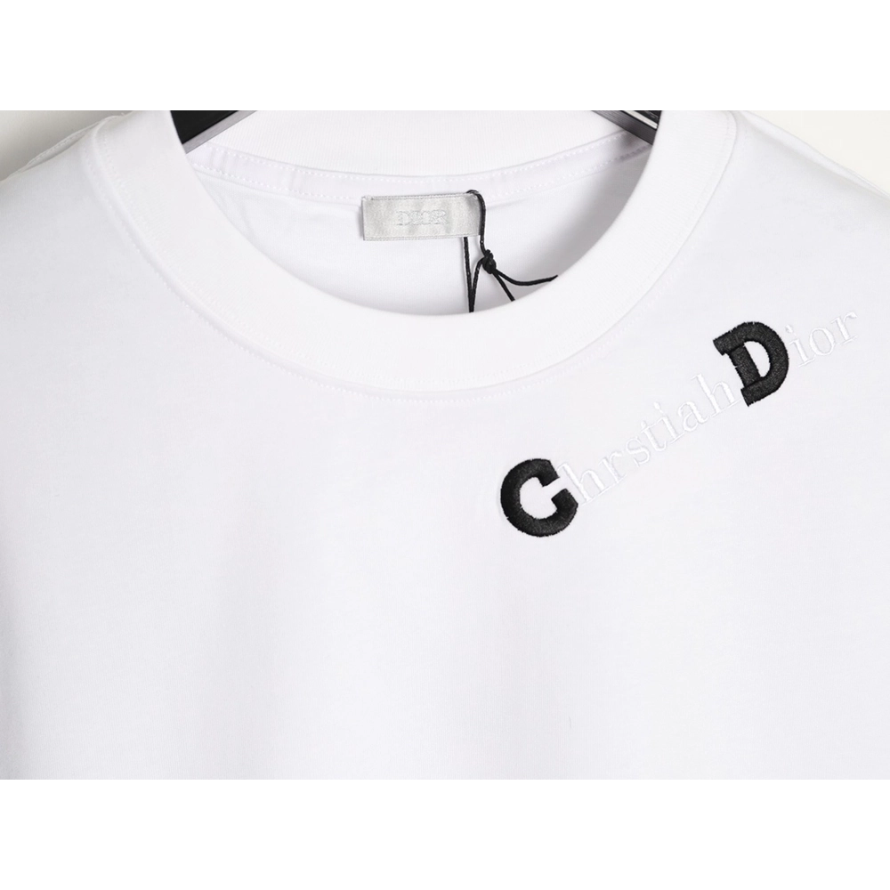 Dior CD Slogan Embroidered Logo ShortSleeve TShirt,Dior T Shirt,Tshirt,APPAREL