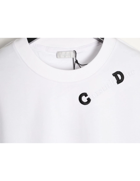 Dior CD Slogan Embroidered Logo ShortSleeve TShirt,Dior T Shirt,Tshirt,APPAREL