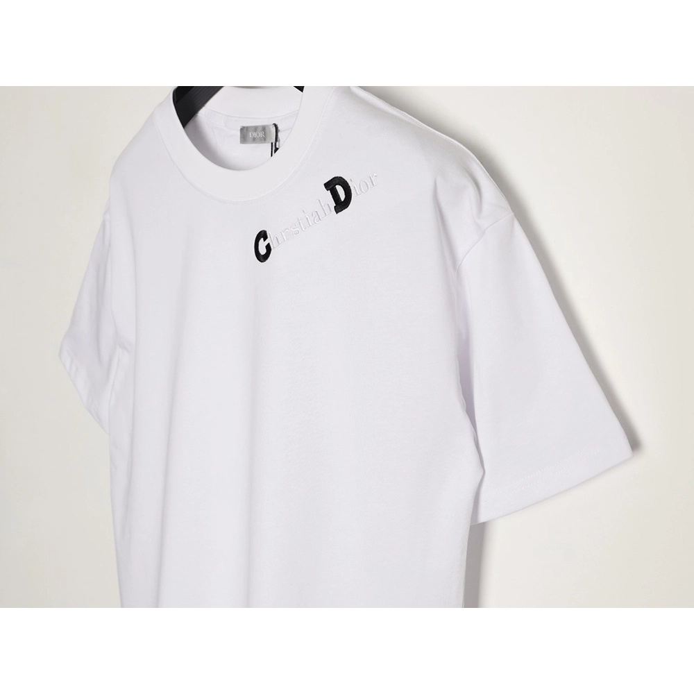 Dior CD Slogan Embroidered Logo ShortSleeve TShirt,Dior T Shirt,Tshirt,APPAREL