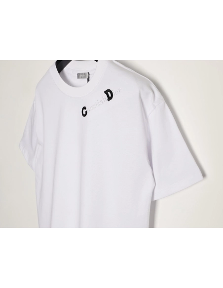 Dior CD Slogan Embroidered Logo ShortSleeve TShirt,Dior T Shirt,Tshirt,APPAREL