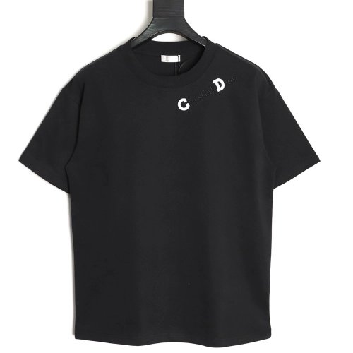 Dior CD Slogan Embroidered Logo ShortSleeve TShirt,Dior T Shirt,Tshirt,APPAREL