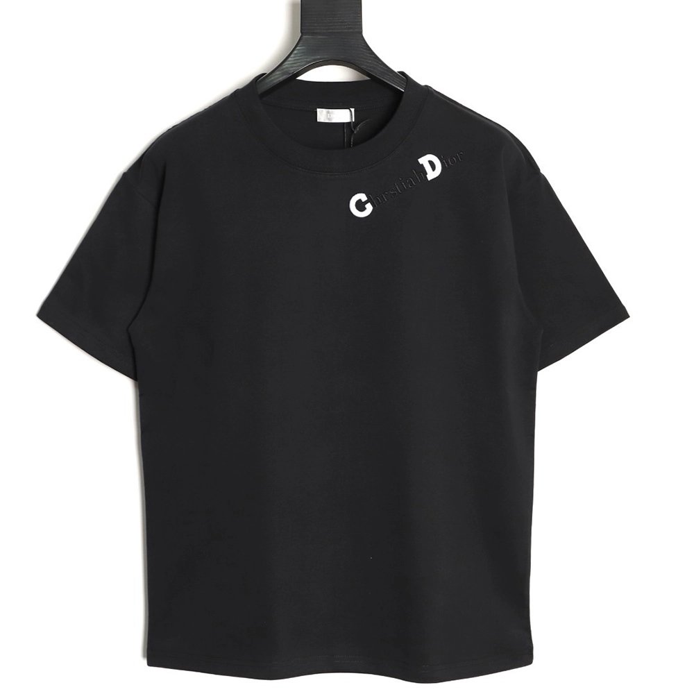 Dior CD Slogan Embroidered Logo ShortSleeve TShirt,Dior T Shirt,Tshirt,APPAREL