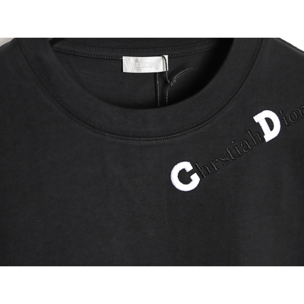 Dior CD Slogan Embroidered Logo ShortSleeve TShirt,Dior T Shirt,Tshirt,APPAREL