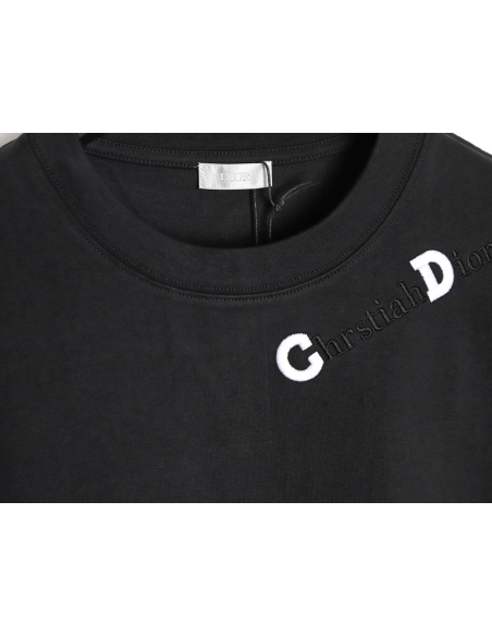 Dior CD Slogan Embroidered Logo ShortSleeve TShirt,Dior T Shirt,Tshirt,APPAREL