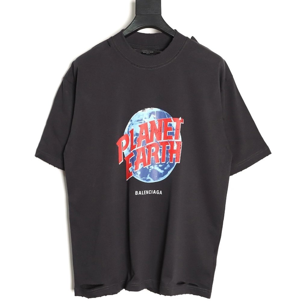 Balenciaga Earth Print Ripped ShortSleeve TShirt,Balenciaga T Shirt,Tshirt,APPAREL