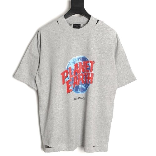 Balenciaga Earth Print Ripped ShortSleeve TShirt,Balenciaga T Shirt,Tshirt,APPAREL