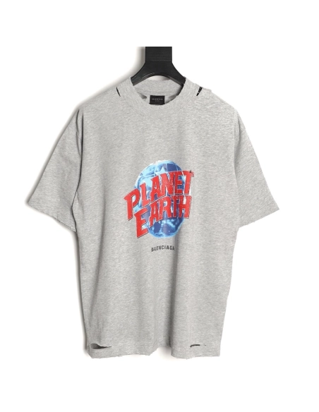 Balenciaga Earth Print Ripped ShortSleeve TShirt,Balenciaga T Shirt,Tshirt,APPAREL