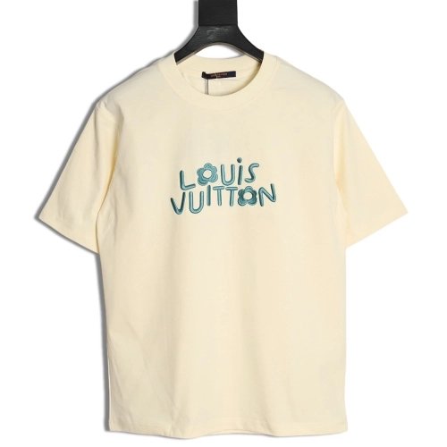 Louis Vuitton ShortSleeve Shirt with Blue Floral and Letter Embroidery,Louis Vuitton Shirt,Shirt,APPAREL
