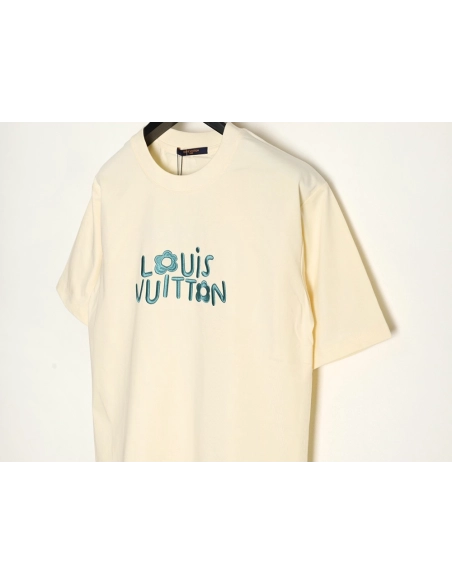 Louis Vuitton ShortSleeve Shirt with Blue Floral and Letter Embroidery,Louis Vuitton Shirt,Shirt,APPAREL