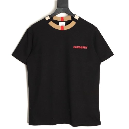 Burberry check collar embroidered logo shortsleeved shirt,Burberry Shirt,Shirt,APPAREL