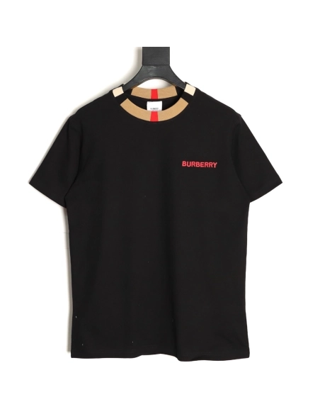 Burberry check collar embroidered logo shortsleeved shirt,Burberry Shirt,Shirt,APPAREL