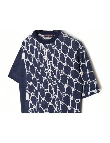 Louis Vuitton Fishnet Jacquard Knit ShortSleeve,Louis Vuitton T Shirt,Tshirt,APPAREL