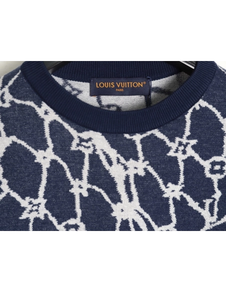 Louis Vuitton Fishnet Jacquard Knit ShortSleeve,Louis Vuitton T Shirt,Tshirt,APPAREL