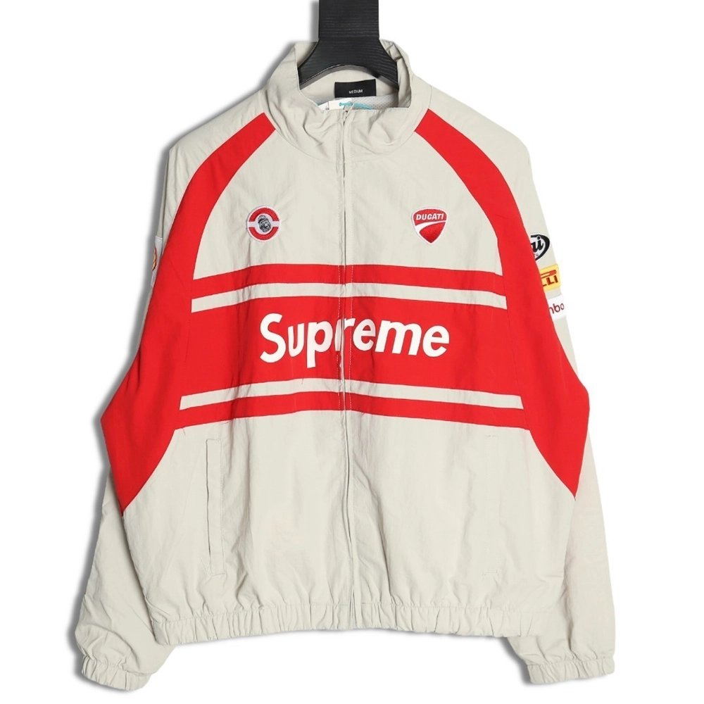 Supreme Ducati Collaboration LogoPrint ColorBlock Track Jacket,Supreme Jacket,Jacket,APPAREL