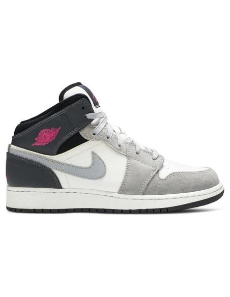 AIR JORDAN 1 MID GS WHITE GREY HYPER PINK 555112 117,AIR JORDAN 1 MID,Air Jordan