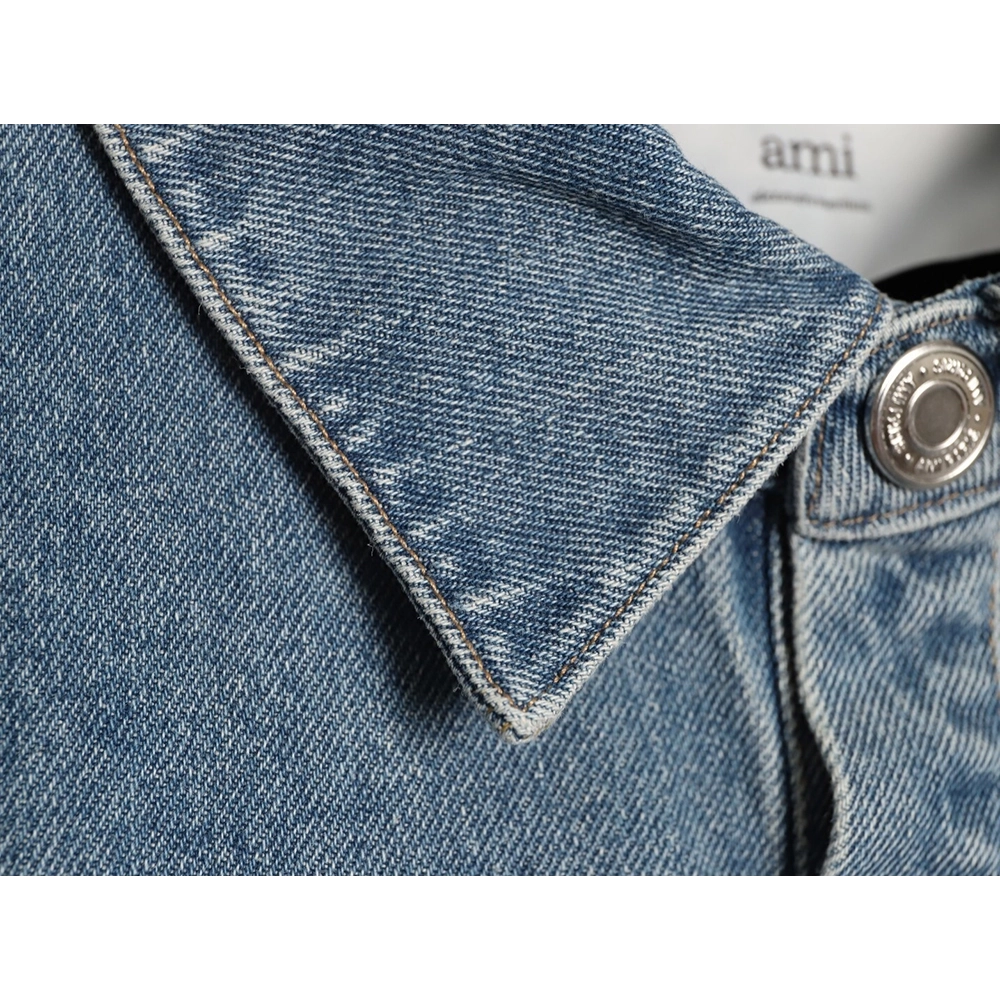 Ami Paris Woven HeartEmbroidered Denim Shirt,Ami Shirt,Shirt,APPAREL