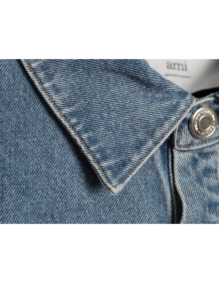 Ami Paris Woven HeartEmbroidered Denim Shirt,Ami Shirt,Shirt,APPAREL