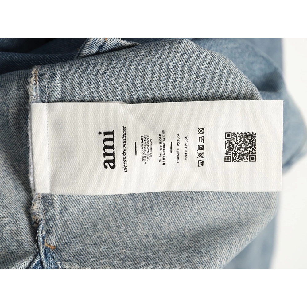 Ami Paris Woven HeartEmbroidered Denim Shirt,Ami Shirt,Shirt,APPAREL