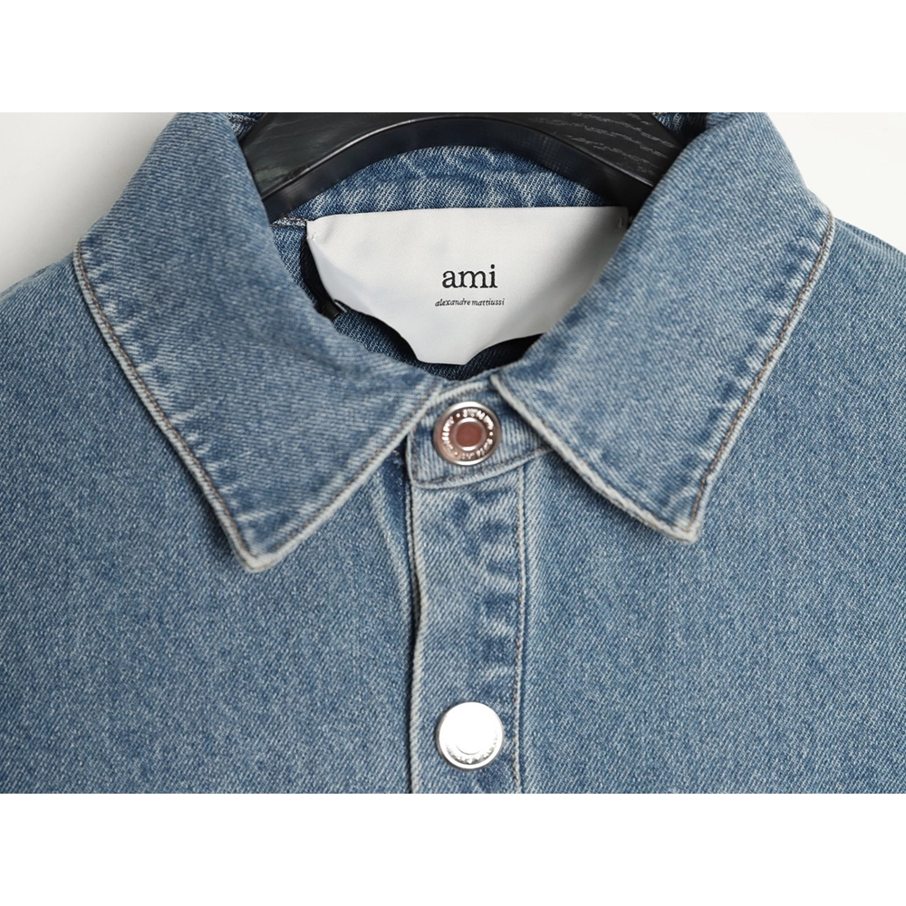 Ami Paris Woven HeartEmbroidered Denim Shirt,Ami Shirt,Shirt,APPAREL