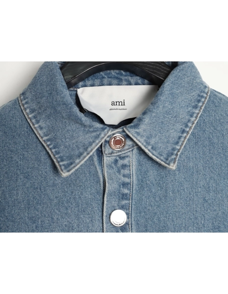 Ami Paris Woven HeartEmbroidered Denim Shirt,Ami Shirt,Shirt,APPAREL