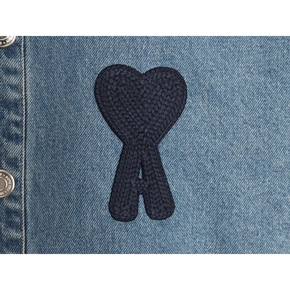 Ami Paris Woven HeartEmbroidered Denim Shirt,Ami Shirt,Shirt,APPAREL