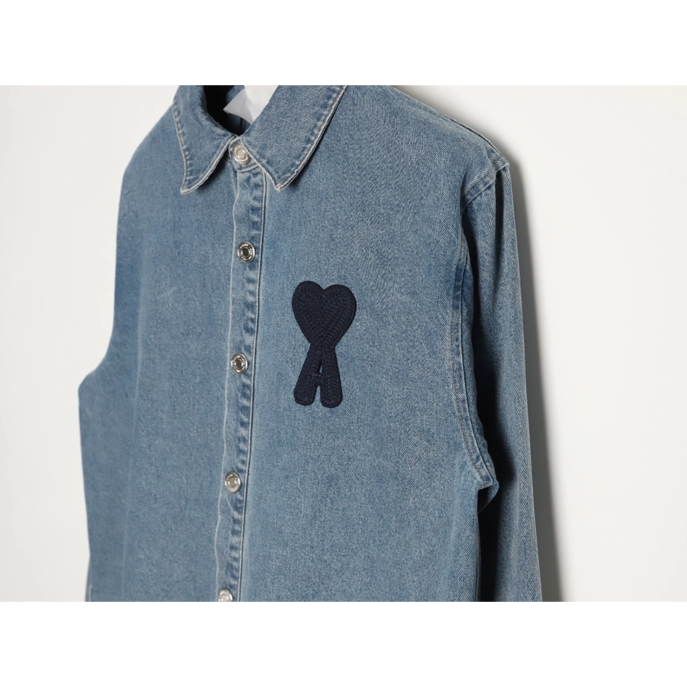Ami Paris Woven HeartEmbroidered Denim Shirt,Ami Shirt,Shirt,APPAREL