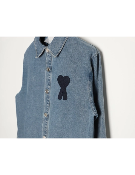 Ami Paris Woven HeartEmbroidered Denim Shirt,Ami Shirt,Shirt,APPAREL
