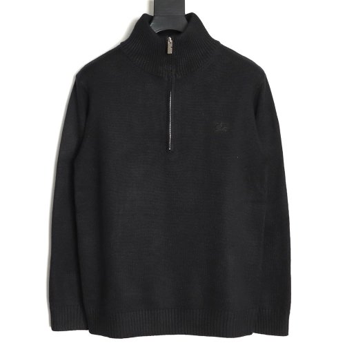 Burberry equestrian logo embroidered halfzip sweater,Burberry Sweatshirt,Sweatshirt,APPAREL