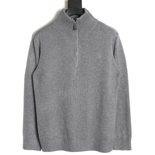 Burberry equestrian logo embroidered halfzip sweater,Burberry Sweatshirt,Sweatshirt,APPAREL