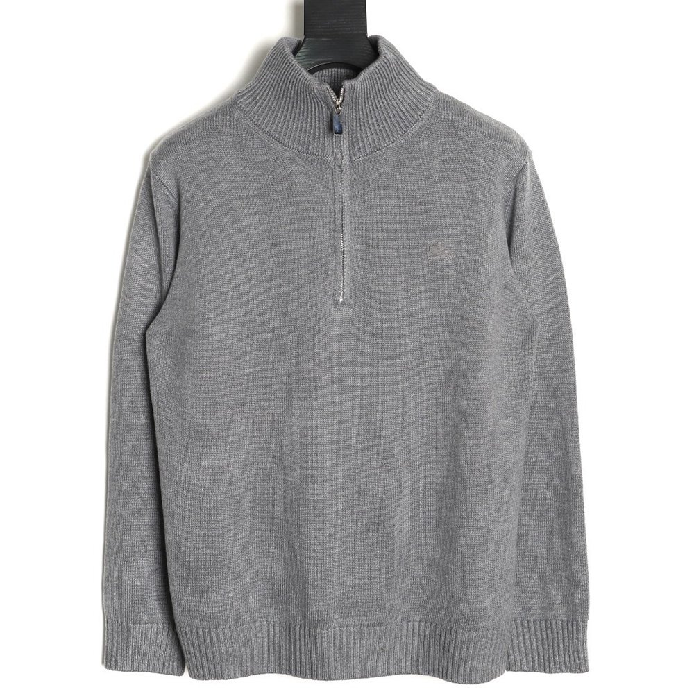 Burberry equestrian logo embroidered halfzip sweater,Burberry Sweatshirt,Sweatshirt,APPAREL