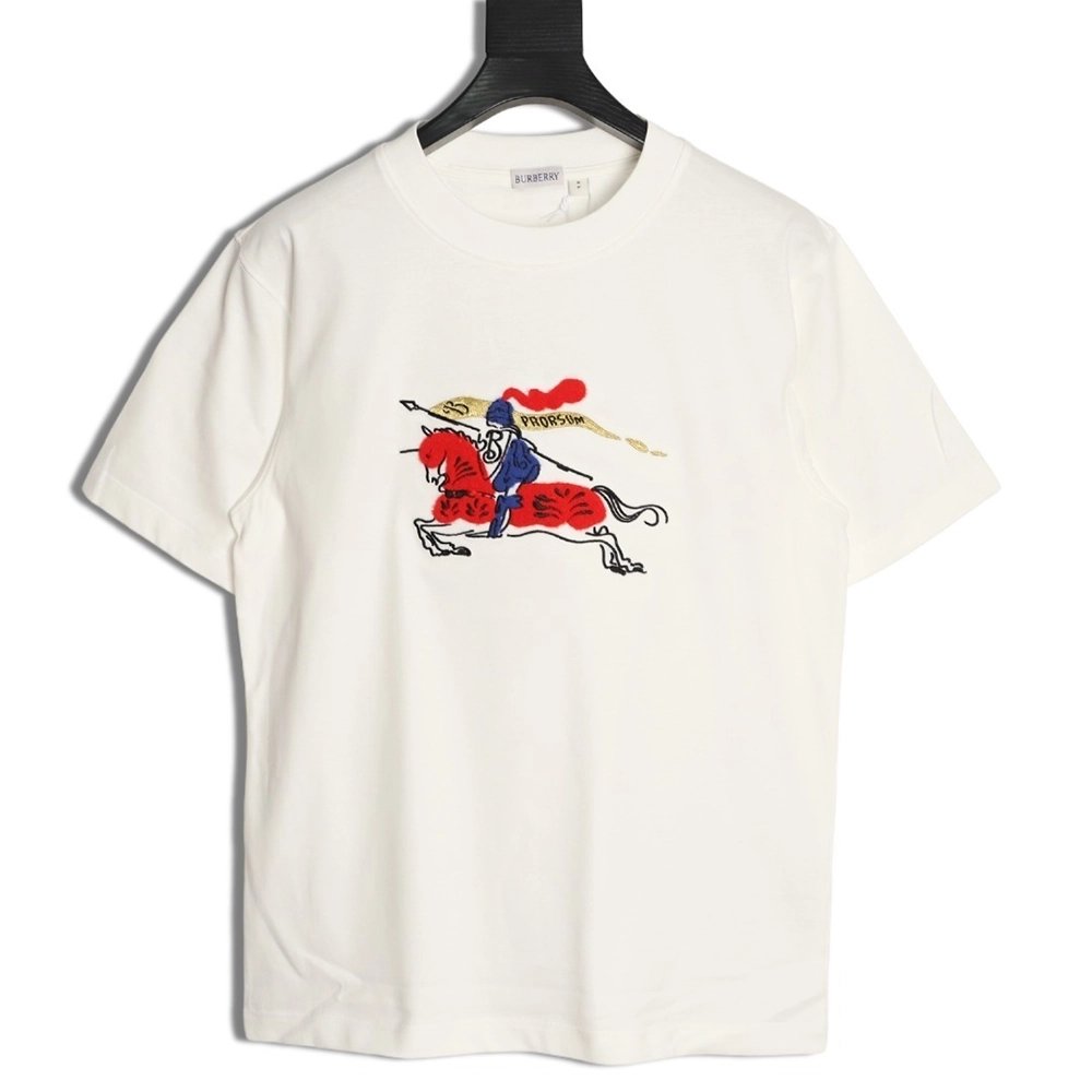 Burberry flocked warhorse embroidered knight shortsleeved Tshirt,Burberry T Shirt,Tshirt,APPAREL