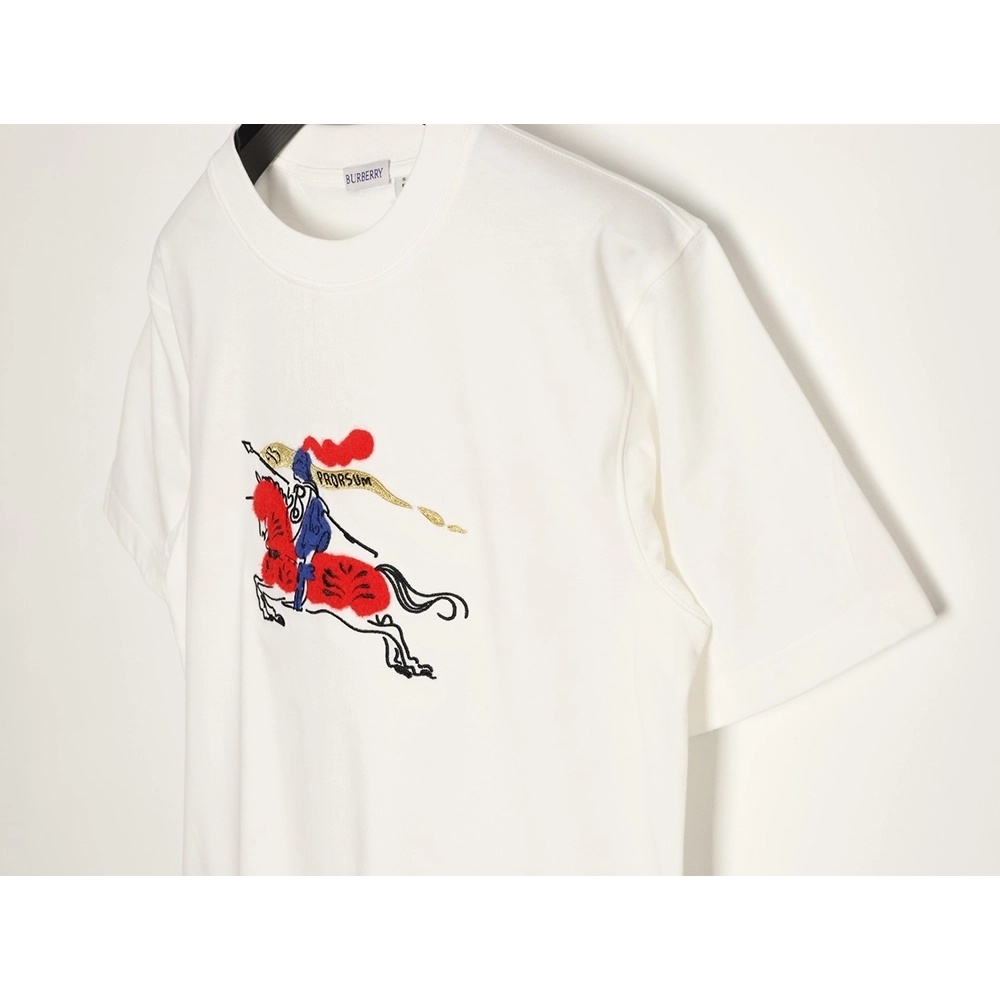 Burberry flocked warhorse embroidered knight shortsleeved Tshirt,Burberry T Shirt,Tshirt,APPAREL