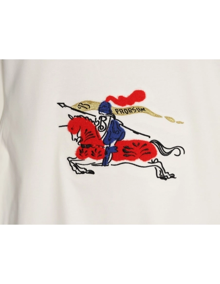 Burberry flocked warhorse embroidered knight shortsleeved Tshirt,Burberry T Shirt,Tshirt,APPAREL