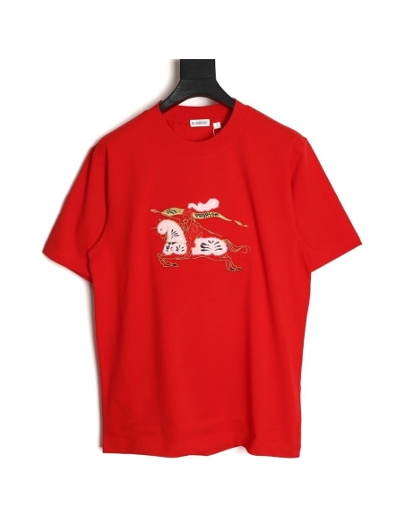 Burberry flocked warhorse embroidered knight shortsleeved Tshirt,Burberry T Shirt,Tshirt,APPAREL