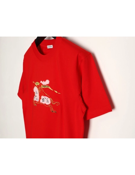 Burberry flocked warhorse embroidered knight shortsleeved Tshirt,Burberry T Shirt,Tshirt,APPAREL