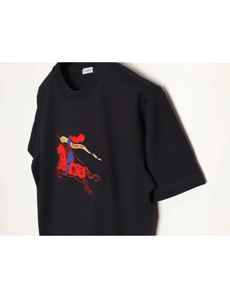 Burberry flocked warhorse embroidered knight shortsleeved Tshirt,Burberry T Shirt,Tshirt,APPAREL