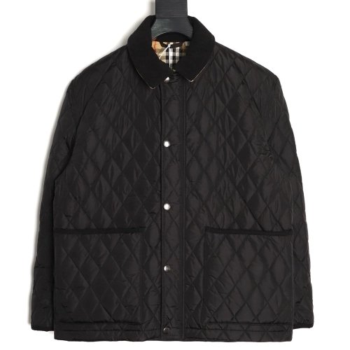 Burberry Corduroy Collar Pocket Quilted Check Cotton Jacket,Burberry Jacket,Jacket,APPAREL