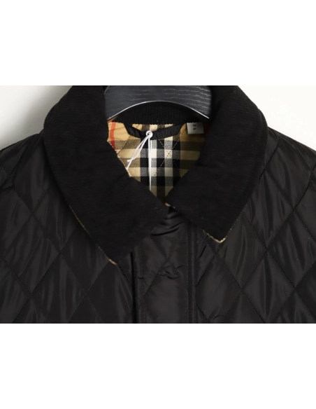 Burberry Corduroy Collar Pocket Quilted Check Cotton Jacket,Burberry Jacket,Jacket,APPAREL