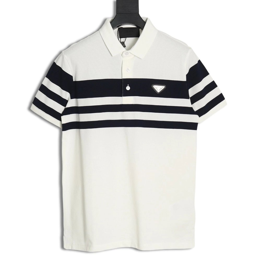 Prada StripedPanel ShortSleeve Polo,Prada Shirt,Shirt,APPAREL