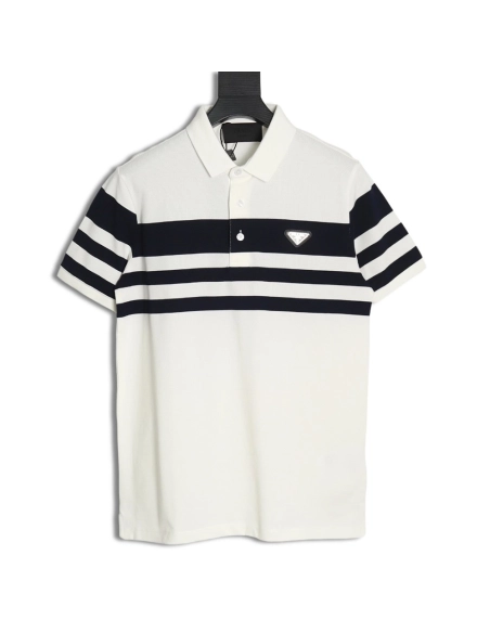 Prada StripedPanel ShortSleeve Polo,Prada Shirt,Shirt,APPAREL